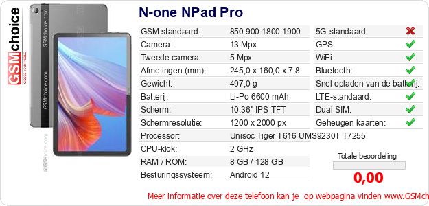 N-one NPad Pro Technische gegevens 