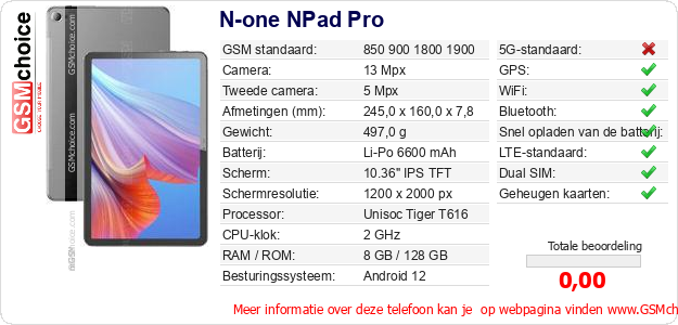 N-one NPad Pro Technische gegevens 