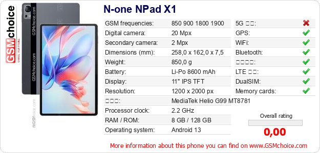 N-one NPad X1 手機技術數據
