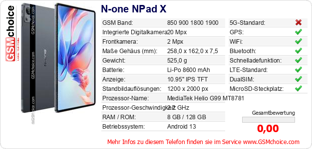 N-one NPad X technische Daten N-one NPad X technische Daten