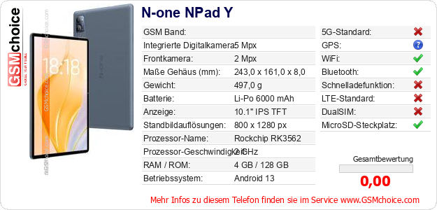 N-one NPad Y technische Daten N-one NPad Y technische Daten