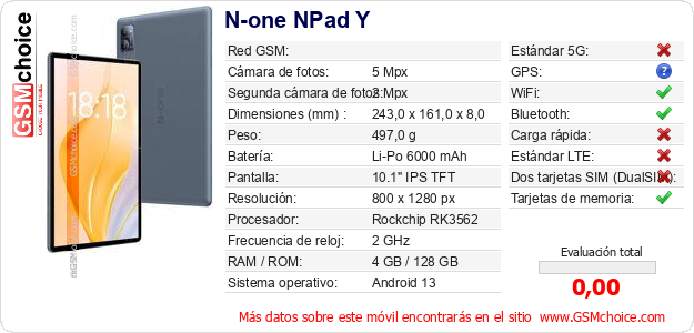 N-one NPad Y Datos técnicos del móvil 