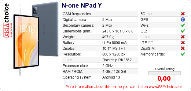 N-one NPad Y 手机技术数据