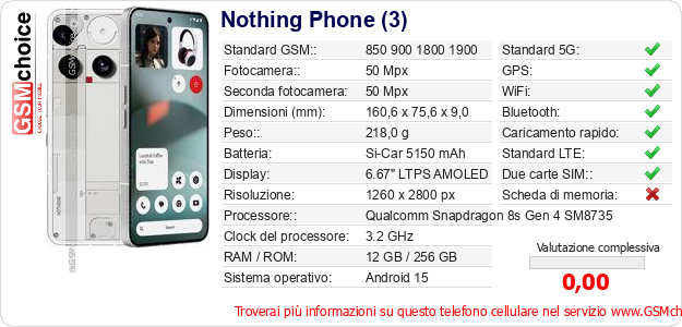 Nothing Phone (3) Dati tecnici di telefono cellulare 