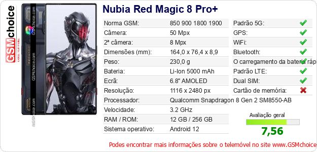 Nubia Red Magic 8 Pro+ Especificações técnicas do telemóvel Nubia Red Magic 8 Pro+ Especificações técnicas do telemóvel