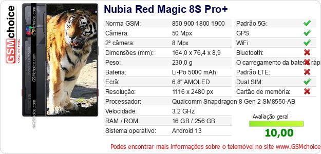 Nubia Red Magic 8S Pro+ Especificações técnicas do telemóvel Nubia Red Magic 8S Pro+ Especificações técnicas do telemóvel