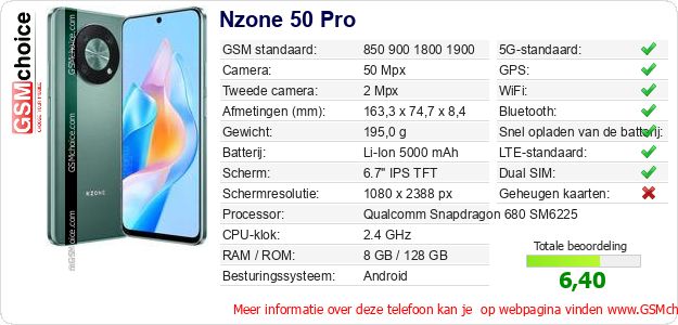 Nzone 50 Pro Technische gegevens Nzone 50 Pro Technische gegevens