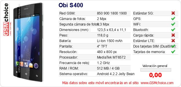 Obi S400 Datos técnicos del móvil Obi S400 Datos técnicos del móvil