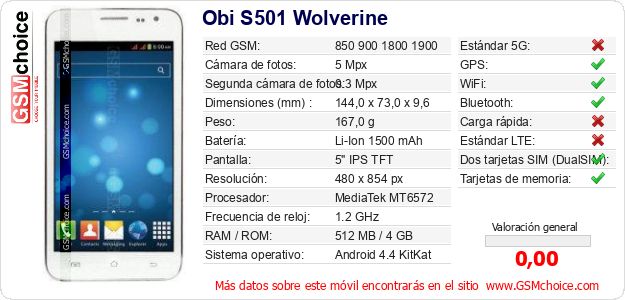 Obi S501 Wolverine Datos técnicos del móvil Obi S501 Wolverine Datos técnicos del móvil