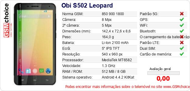 Obi S502 Leopard Especificações técnicas do telemóvel 