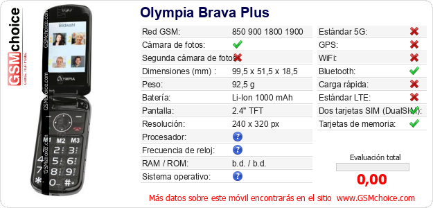 Olympia Brava Plus Datos técnicos del móvil 