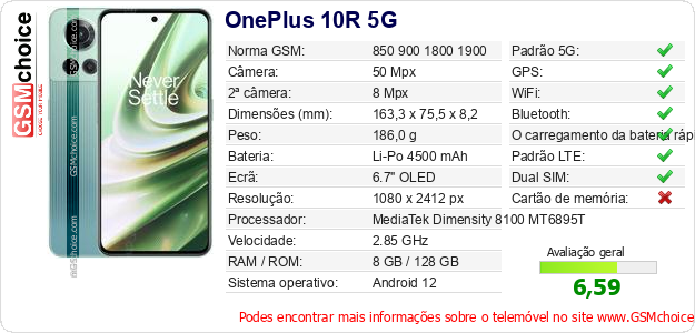 OnePlus 10R 5G Especificações técnicas do telemóvel 