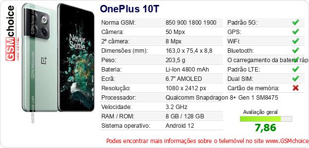 OnePlus 10T Especificações técnicas do telemóvel 