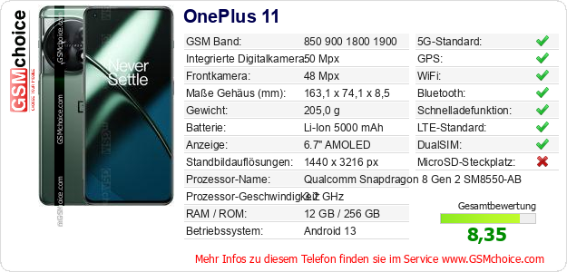 OnePlus 11 technische Daten OnePlus 11 technische Daten