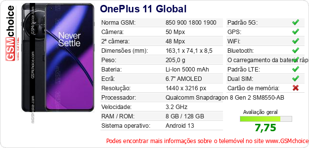 OnePlus 11 Global Especificações técnicas do telemóvel 