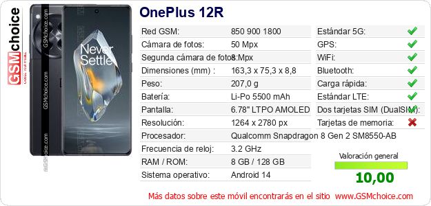 OnePlus 12R Datos técnicos del móvil OnePlus 12R Datos técnicos del móvil