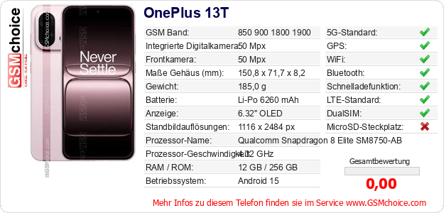 OnePlus 13T technische Daten OnePlus 13T technische Daten