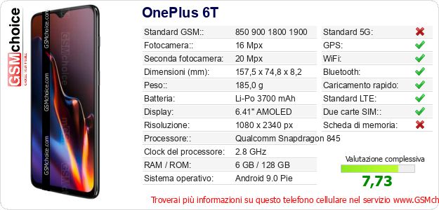 OnePlus 6T Dati tecnici di telefono cellulare OnePlus 6T Dati tecnici di telefono cellulare