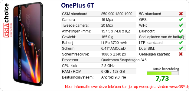 OnePlus 6T Technische gegevens 