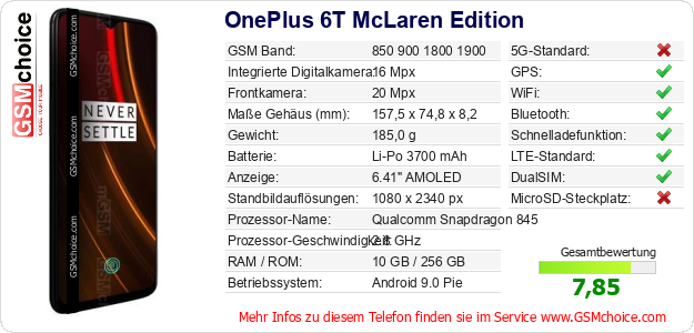 OnePlus 6T McLaren Edition technische Daten OnePlus 6T McLaren Edition technische Daten