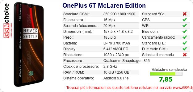 OnePlus 6T McLaren Edition Dati tecnici di telefono cellulare 