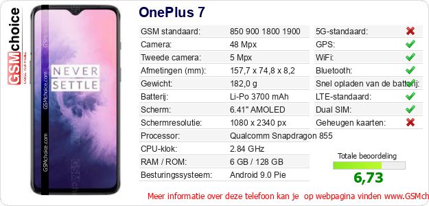 OnePlus 7 Technische gegevens OnePlus 7 Technische gegevens