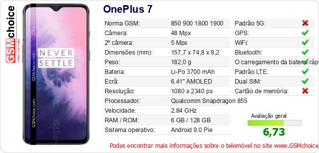 OnePlus 7 Especificações técnicas do telemóvel 