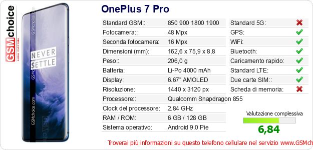OnePlus 7 Pro Dati tecnici di telefono cellulare 