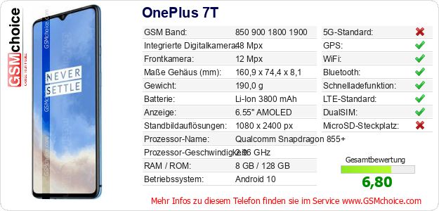 OnePlus 7T technische Daten OnePlus 7T technische Daten