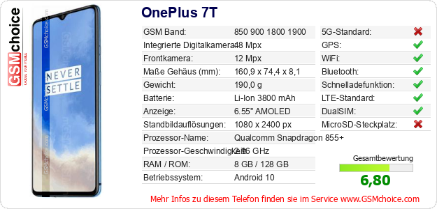 OnePlus 7T technische Daten OnePlus 7T technische Daten