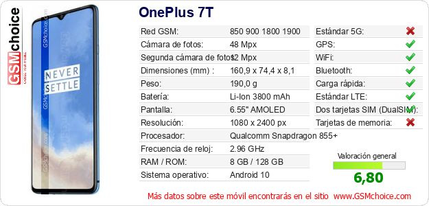 OnePlus 7T Datos técnicos del móvil OnePlus 7T Datos técnicos del móvil