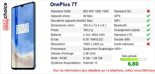 OnePlus 7T Fiche technique