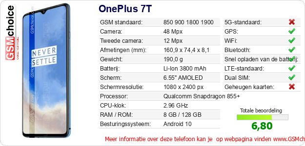 OnePlus 7T Technische gegevens 