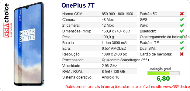 OnePlus 7T Especificações técnicas do telemóvel OnePlus 7T Especificações técnicas do telemóvel