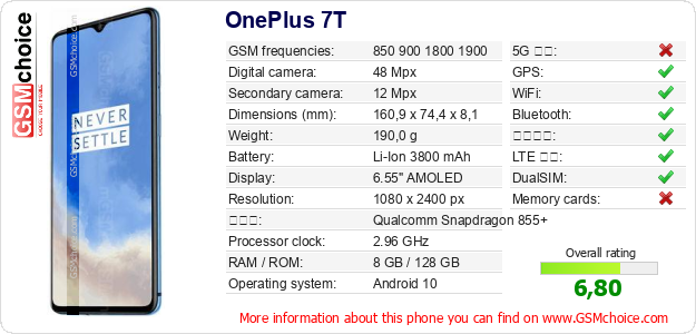 OnePlus 7T 手機技術數據