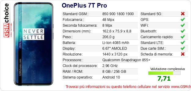 OnePlus 7T Pro Dati tecnici di telefono cellulare 