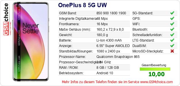OnePlus 8 5G UW technische Daten OnePlus 8 5G UW technische Daten