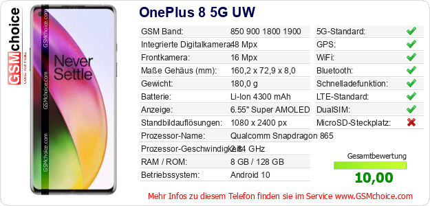 OnePlus 8 5G UW technische Daten OnePlus 8 5G UW technische Daten