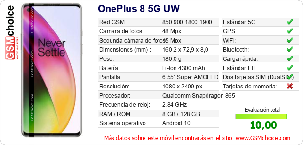 OnePlus 8 5G UW Datos técnicos del móvil OnePlus 8 5G UW Datos técnicos del móvil
