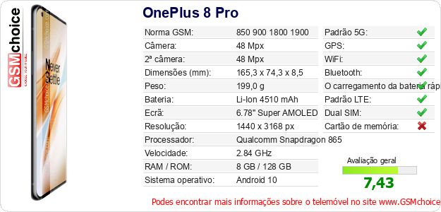 OnePlus 8 Pro Especificações técnicas do telemóvel OnePlus 8 Pro Especificações técnicas do telemóvel
