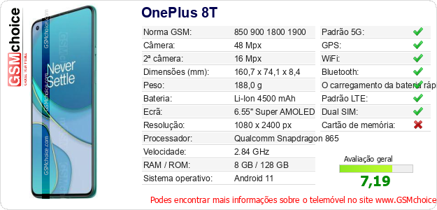 OnePlus 8T Especificações técnicas do telemóvel OnePlus 8T Especificações técnicas do telemóvel