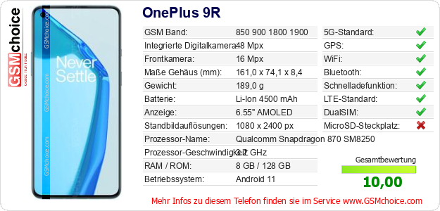 OnePlus 9R technische Daten OnePlus 9R technische Daten