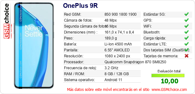 OnePlus 9R Datos técnicos del móvil 