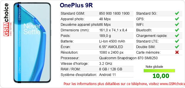 OnePlus 9R Fiche technique OnePlus 9R Fiche technique