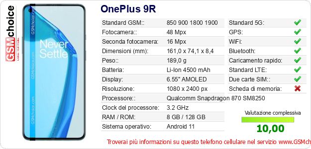 OnePlus 9R Dati tecnici di telefono cellulare OnePlus 9R Dati tecnici di telefono cellulare
