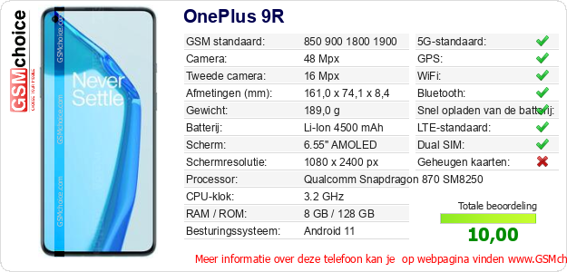OnePlus 9R Technische gegevens 