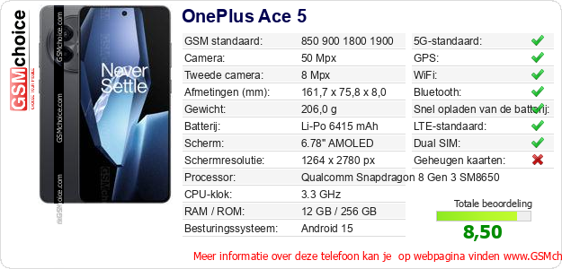 OnePlus Ace 5 Technische gegevens 