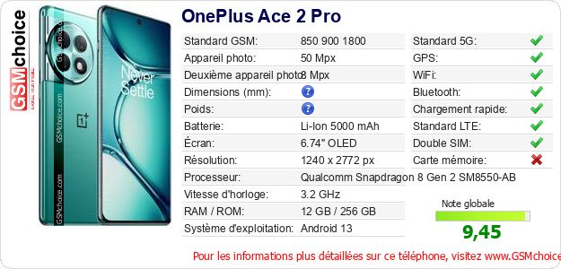 OnePlus Ace 2 Pro Fiche technique