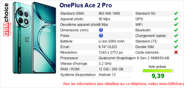 OnePlus Ace 2 Pro Fiche technique