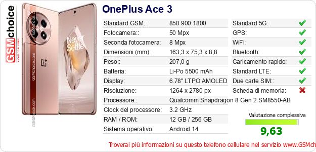 OnePlus Ace 3 Dati tecnici di telefono cellulare 